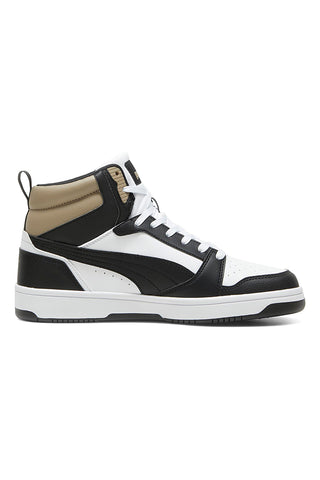 Weiße hohe Sneakers mit schwarzen und beigen Details Puma Rebound V6 Mid 39232622