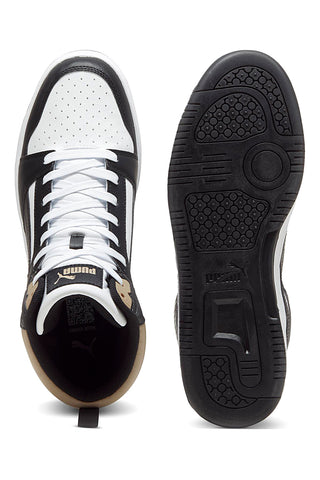 Weiße hohe Sneakers mit schwarzen und beigen Details Puma Rebound V6 Mid 39232622