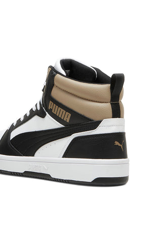 Weiße hohe Sneakers mit schwarzen und beigen Details Puma Rebound V6 Mid 39232622