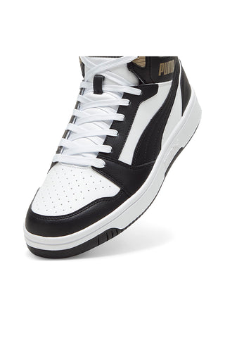 Weiße hohe Sneakers mit schwarzen und beigen Details Puma Rebound V6 Mid 39232622