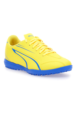 Gelbe Hallenfußballschuhe und blaue Sohle Puma Vitoria TT