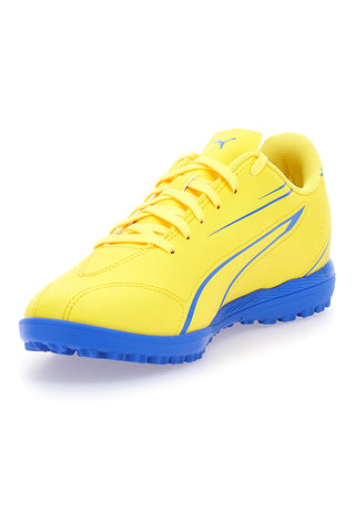 Gelbe Hallenfußballschuhe und blaue Sohle Puma Vitoria TT