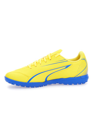 Gelbe Hallenfußballschuhe und blaue Sohle Puma Vitoria TT