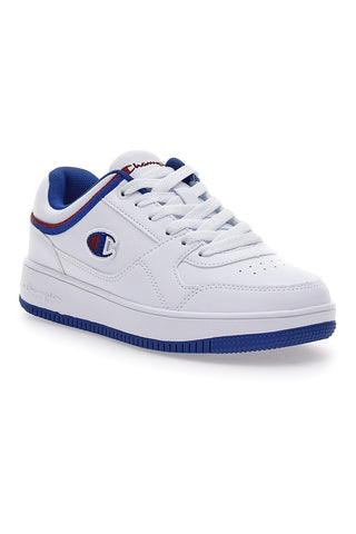 Weiße Sneakers mit Details und blauer Sohle Champion RD18 LOW B GS