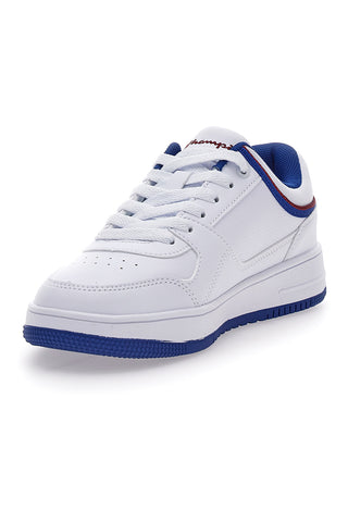 Weiße Sneakers mit Details und blauer Sohle Champion RD18 LOW B GS