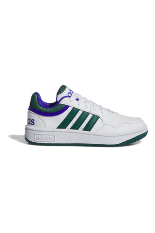 Weiße und grüne Adidas Hoops 3 K Sneakers