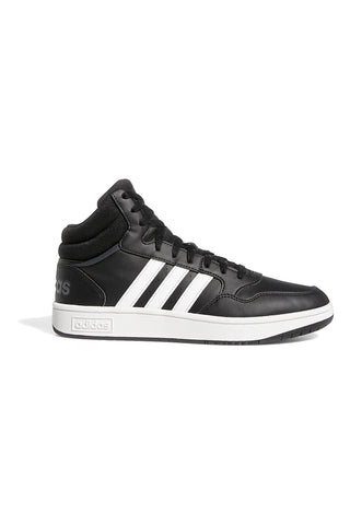 Schwarze Mid-Cut-Sneaker mit weißen Bändern ADIDAS Hoops 3.0 Mid