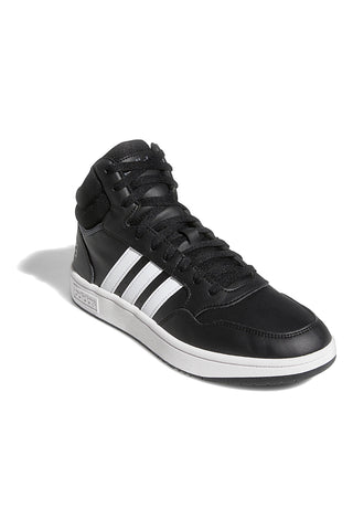 Schwarze Mid-Cut-Sneaker mit weißen Bändern ADIDAS Hoops 3.0 Mid