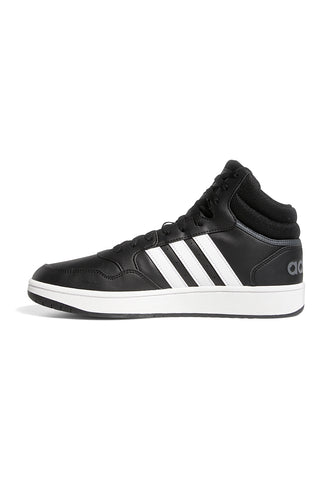 Schwarze Mid-Cut-Sneaker mit weißen Bändern ADIDAS Hoops 3.0 Mid