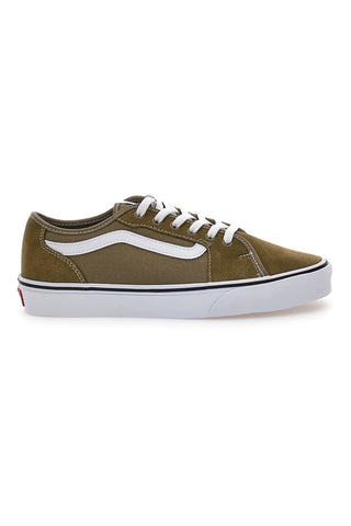 Olivgrüne Sneakers mit weißen Schnürsenkeln von Vans Filmore Decon