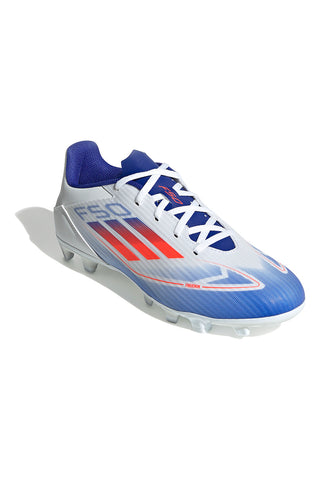Scarpe da calcio bianche e blu con tacchetti per terreni erbosi Adidas F50 Club FXG
