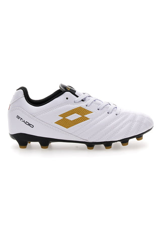 Weiß-goldene Lotto Stadio 705 Fg Jr. Fußballschuhe