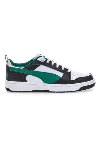 Weiße und schwarze Puma Rebound V6 Low-Sneaker