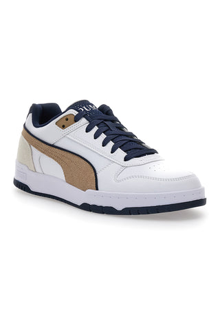 Weiße Sneaker mit blauen und goldenen Details Puma RBD Game Low Retro Club