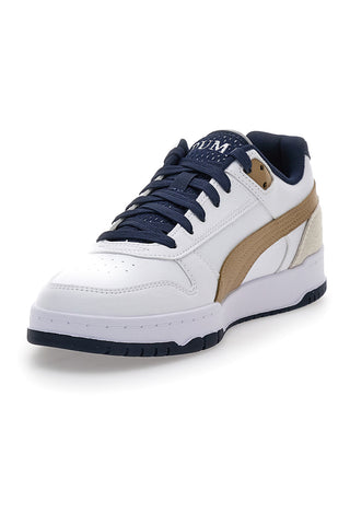 Weiße Sneaker mit blauen und goldenen Details Puma RBD Game Low Retro Club
