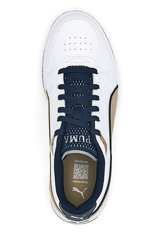Weiße Sneaker mit blauen und goldenen Details Puma RBD Game Low Retro Club