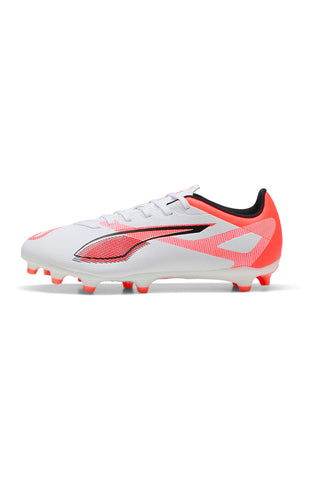 Weiße und rote Fußballschuhe mit Puma ULTRA 5 PLAY FG/AG-Stollen