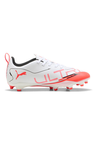 Weiße und rote Fußballschuhe für natürliche und synthetische Böden Puma ULTRA 5 PLAY FG/AG Jr
