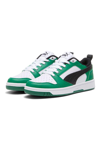 Sneakers Verdi e Bianche con Logo Nero Puma Rebound V6 Lo Jr