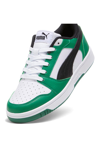 Sneakers Verdi e Bianche con Logo Nero Puma Rebound V6 Lo Jr