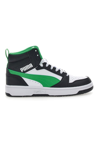 Sneakers Mid-Cut con Tomaia Traforata Puma REBOUND V6 MID JR Nere e Verdi