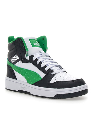 Puma REBOUND V6 MID JR Mid-Cut Sneakers mit perforiertem Obermaterial in Schwarz und Grün