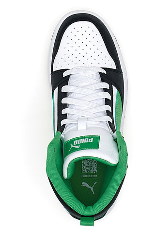 Sneakers Mid-Cut con Tomaia Traforata Puma REBOUND V6 MID JR Nere e Verdi