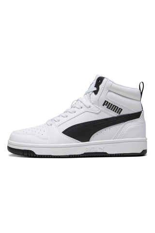 Sneakers Mid-Cut Bianche e Dettagli Neri Puma Rebound V6 Mid Jr