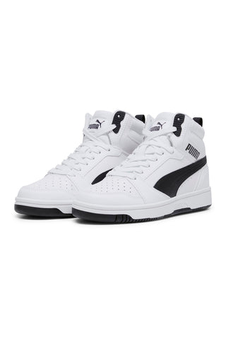 Sneakers Mid-Cut Bianche e Dettagli Neri Puma Rebound V6 Mid Jr