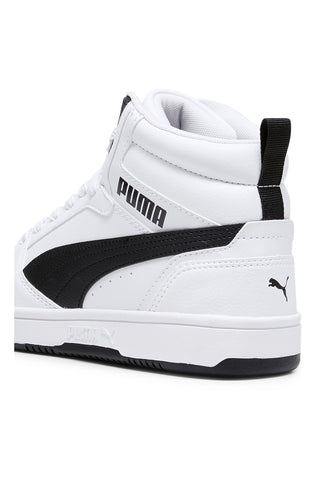 Sneakers Mid-Cut Bianche e Dettagli Neri Puma Rebound V6 Mid Jr