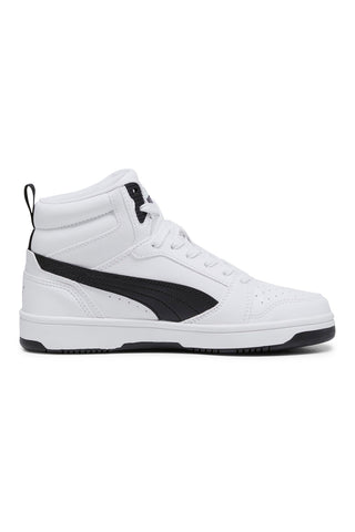 Sneakers Mid-Cut Bianche e Dettagli Neri Puma Rebound V6 Mid Jr