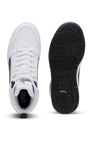 Sneakers Mid-Cut Bianche e Dettagli Neri Puma Rebound V6 Mid Jr