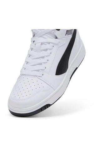 Sneakers Mid-Cut Bianche e Dettagli Neri Puma Rebound V6 Mid Jr