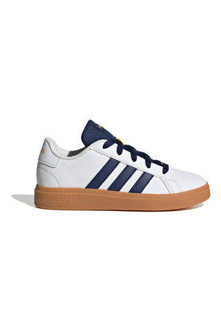Weiße Sneakers mit Schnürsenkeln und blauen Seitenbändern Adidas GRAND COURT 2.0 K
