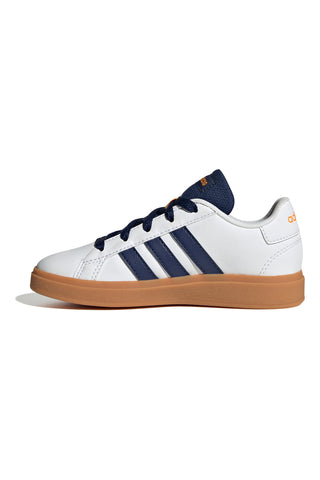 Weiße Sneakers mit Schnürsenkeln und blauen Seitenbändern Adidas GRAND COURT 2.0 K