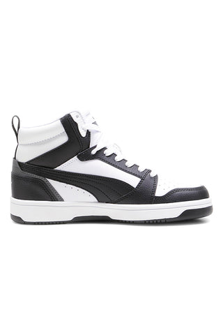 Weiße und schwarze Mid-Cut-Sneaker aus synthetischen Materialien Puma Rebound V6 Mid Jr