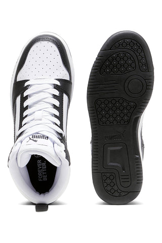 Weiße und schwarze Mid-Cut-Sneaker aus synthetischen Materialien Puma Rebound V6 Mid Jr