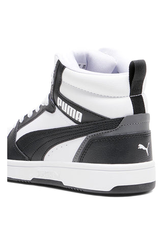 Weiße und schwarze Mid-Cut-Sneaker aus synthetischen Materialien Puma Rebound V6 Mid Jr