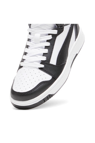 Weiße und schwarze Mid-Cut-Sneaker aus synthetischen Materialien Puma Rebound V6 Mid Jr