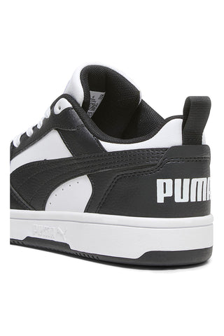 Sneakers basse bianche e nere stile basket Puma Rebound V6 Lo Jr