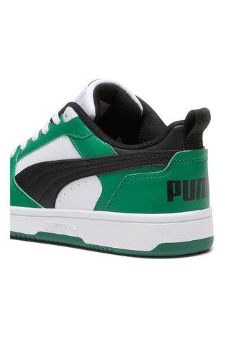 Sneakers basse bianche verdi e nere stile basket Puma Rebound V6 Lo Jr