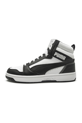 Puma Rebound V6 hohe Sneaker in Weiß und Schwarz