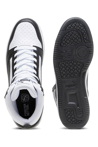 Puma Rebound V6 hohe Sneaker in Weiß und Schwarz