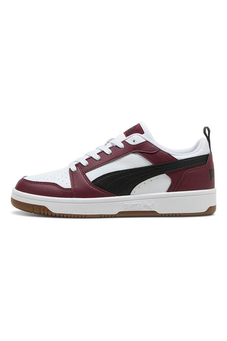 Burgunderrote und weiße Puma Rebound V6 Low Sneakers