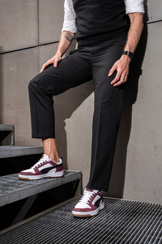 Burgunderrote und weiße Puma Rebound V6 Low Sneakers