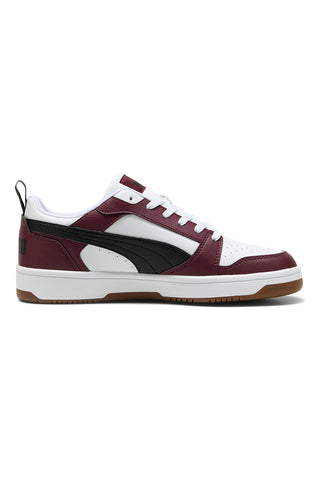 Burgunderrote und weiße Puma Rebound V6 Low Sneakers