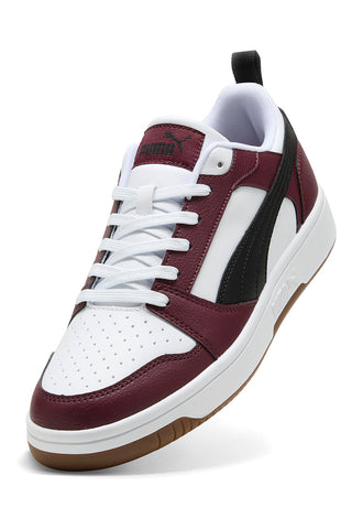 Burgunderrote und weiße Puma Rebound V6 Low Sneakers