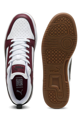 Burgunderrote und weiße Puma Rebound V6 Low Sneakers