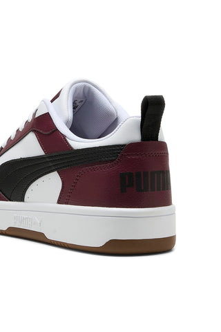 Burgunderrote und weiße Puma Rebound V6 Low Sneakers