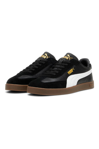Schwarze Sneakers aus Leder und Wildleder mit weißem Puma Club II Era-Logo